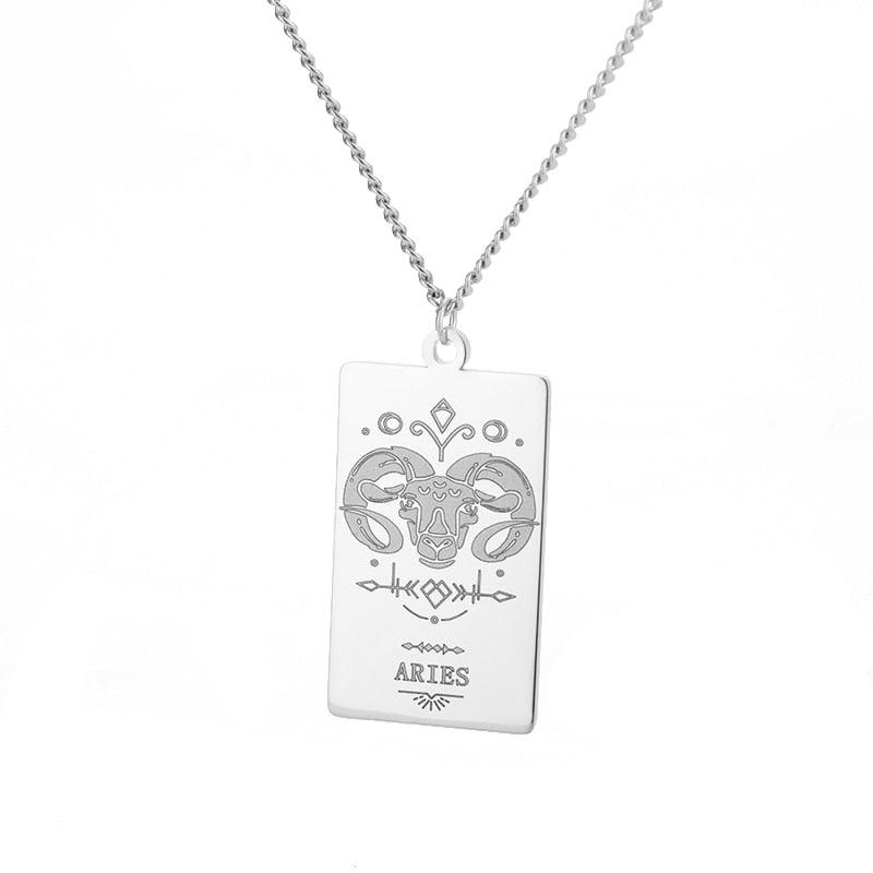 Zodiac Engraved Plate Pendant - Aries Silver Pendant - Femboy Fatale