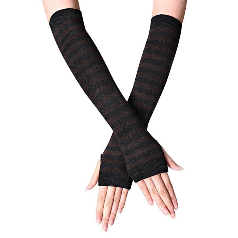 Striped Arm Warmers - Black & Gray Accessory - Femboy Fatale