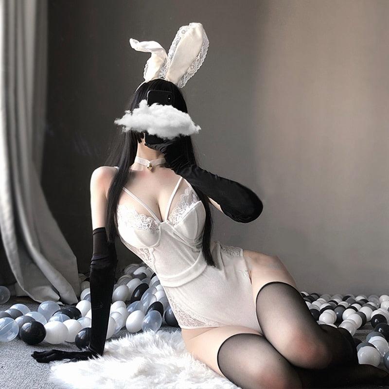 Bunny Outfit - White with Lace / One Size Costume - Femboy Fatale