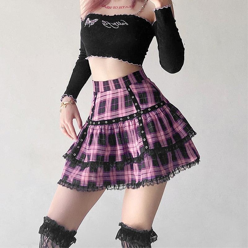 Gothic Pink Plaid Skirt - Skirt - Femboy Fatale