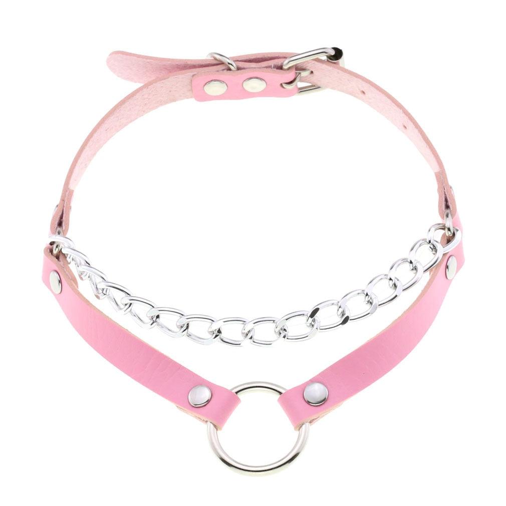 Pink Leather Gothic Choker Collection - Style 29 Choker - Femboy Fatale