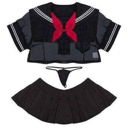 Transparent Japanese School Uniform - Black Lingerie - Femboy Fatale