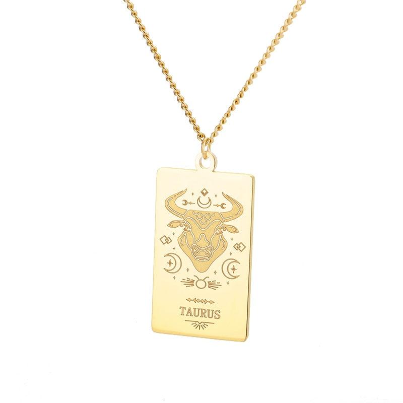 Zodiac Engraved Plate Pendant - Taurus Gold Pendant - Femboy Fatale