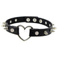 Black Leather Gothic Choker Collection - Rivet Heart Choker - Femboy Fatale