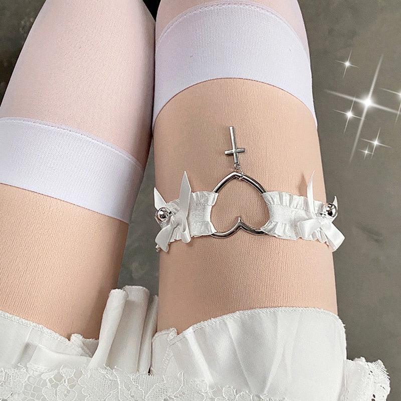 Heart and Cross Lace Garter/Choker with Ribbons Heart and Cross Lace Garter/Choker with Ribbons