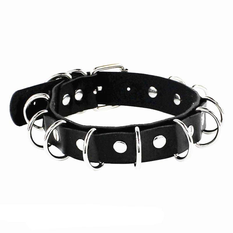 Black Leather Gothic Choker Collection - Circle Dots Choker - Femboy Fatale