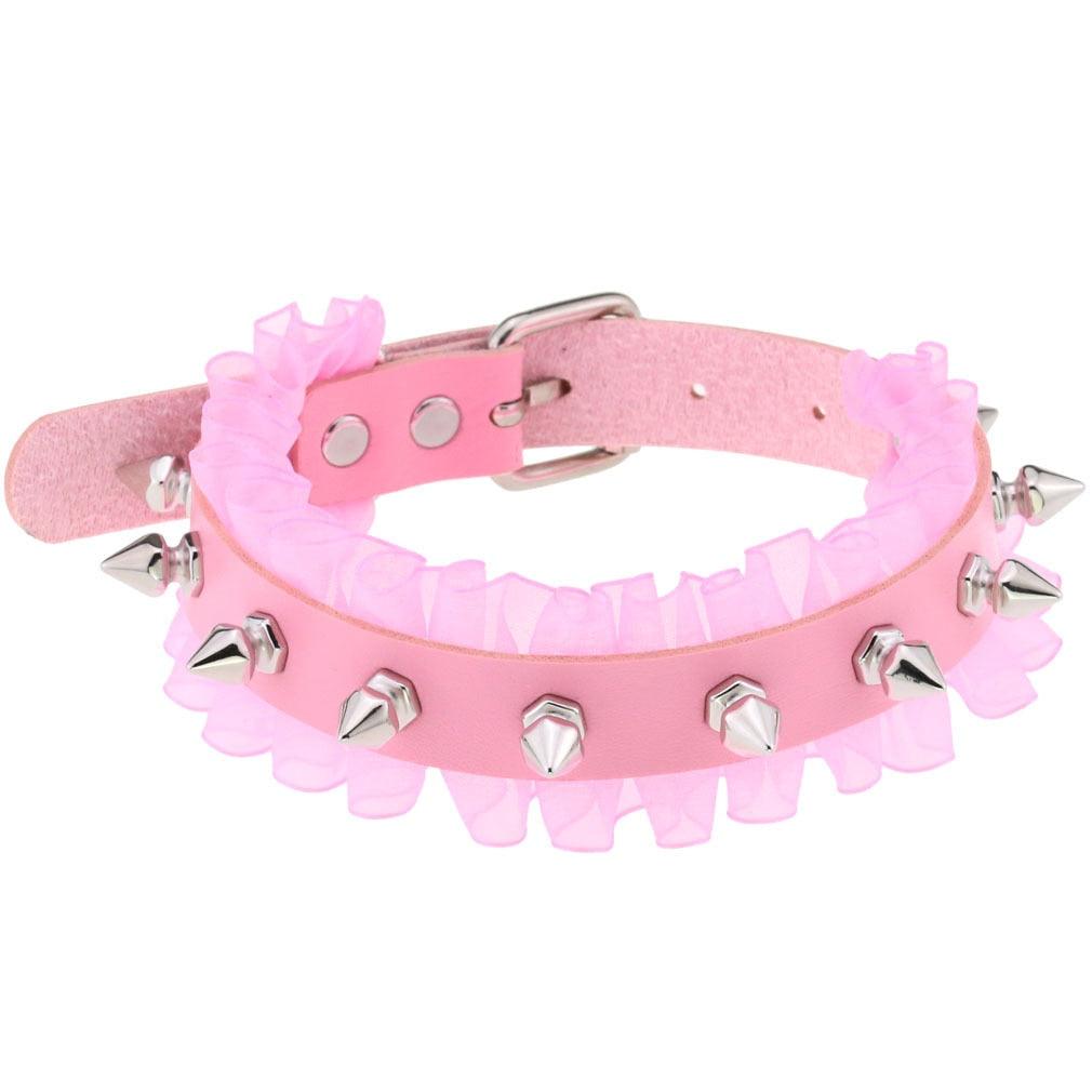 Pink Leather Gothic Choker Collection - Style 6 Choker - Femboy Fatale