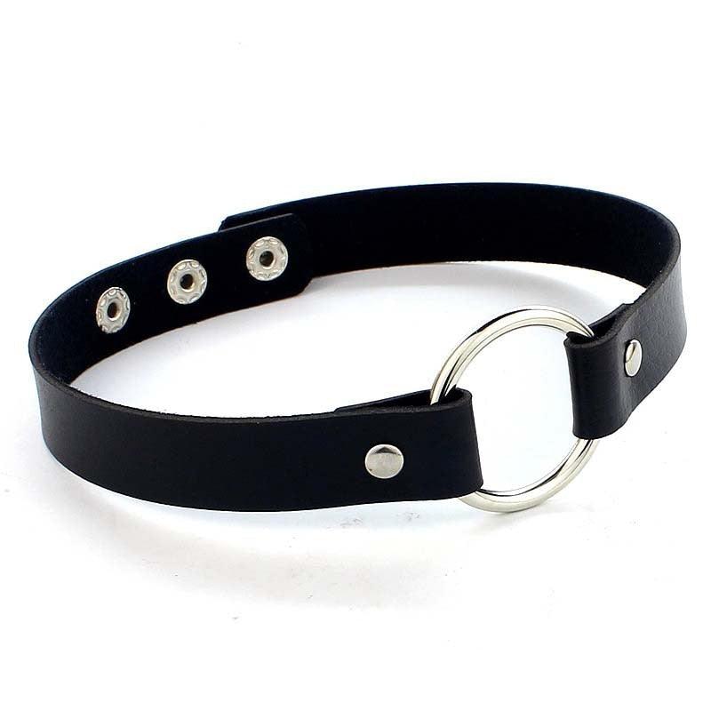Black Leather Gothic Choker Collection - Round Choker - Femboy Fatale