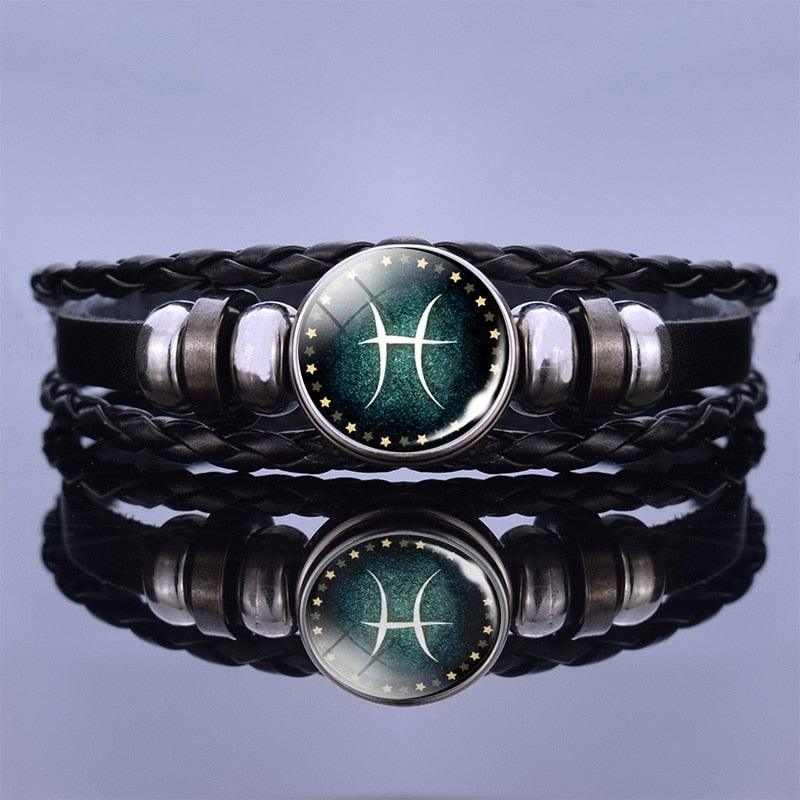 Zodiac Leather Bracelet Collection - Pisces Green Bracelet - Femboy Fatale
