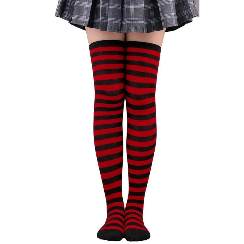 Thin Striped Thigh High Socks - Red & Black Socks - Femboy Fatale