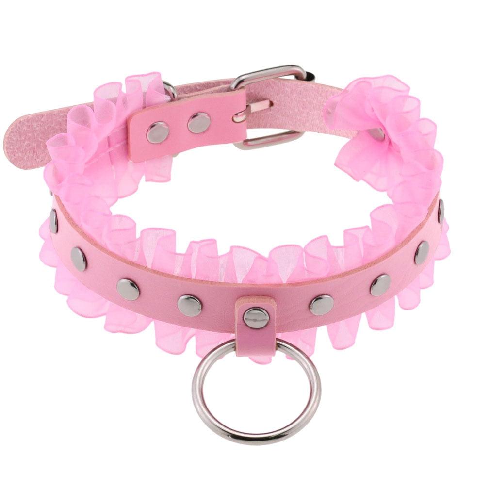 Pink Leather Gothic Choker Collection - Style 9 Choker - Femboy Fatale