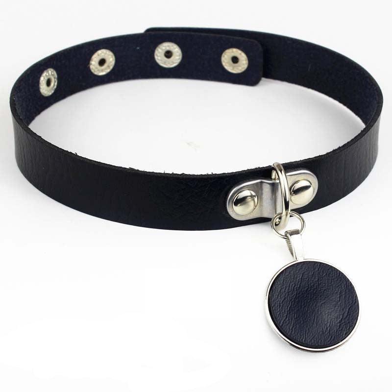 Black Leather Gothic Choker Collection - Black Round Choker - Femboy Fatale