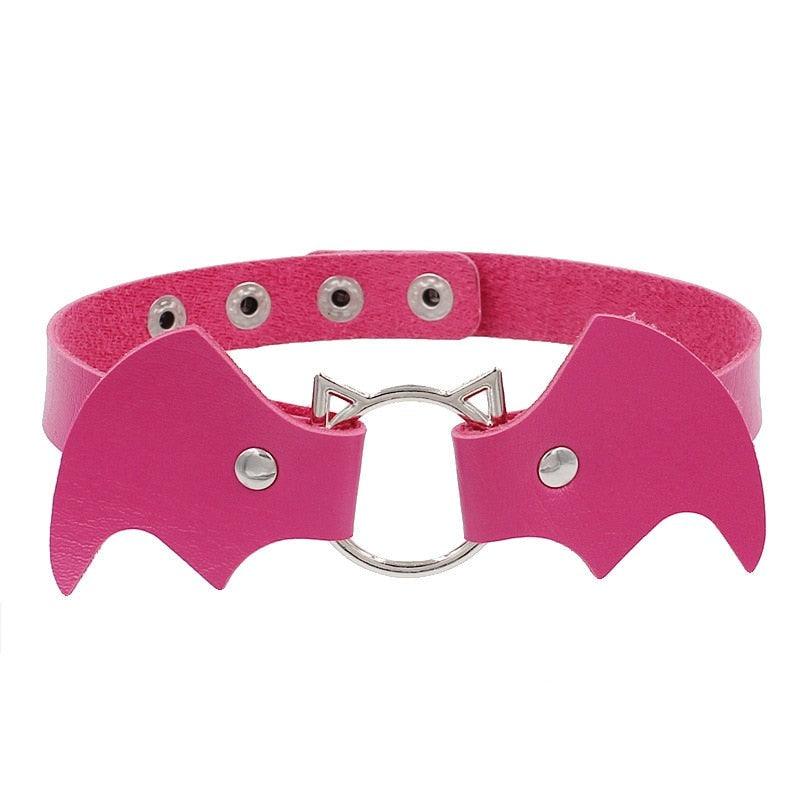 Colorful Bat Leather Chokers - Rose Red Choker - Femboy Fatale