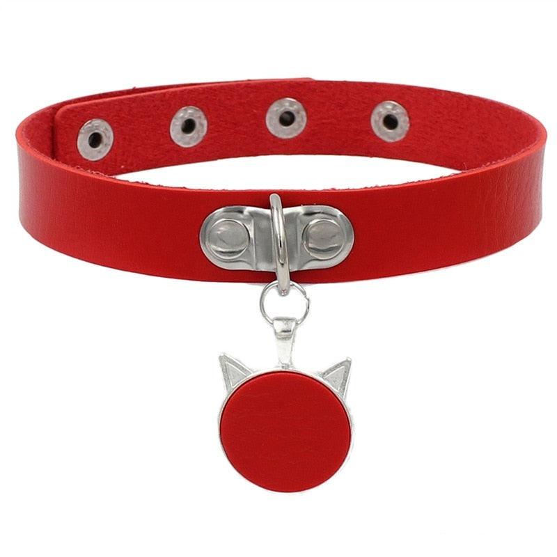 Colorful Cat Leather Chokers - Red Choker - Femboy Fatale