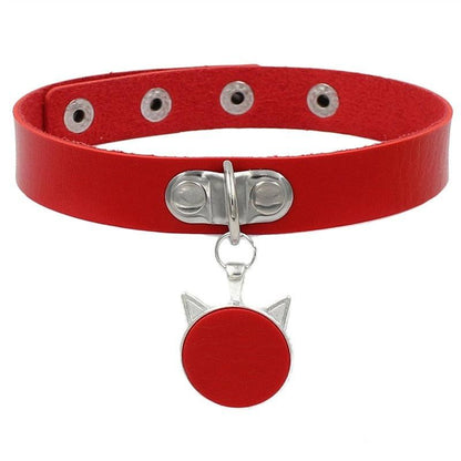 Colorful Cat Leather Chokers - Red Choker - Femboy Fatale