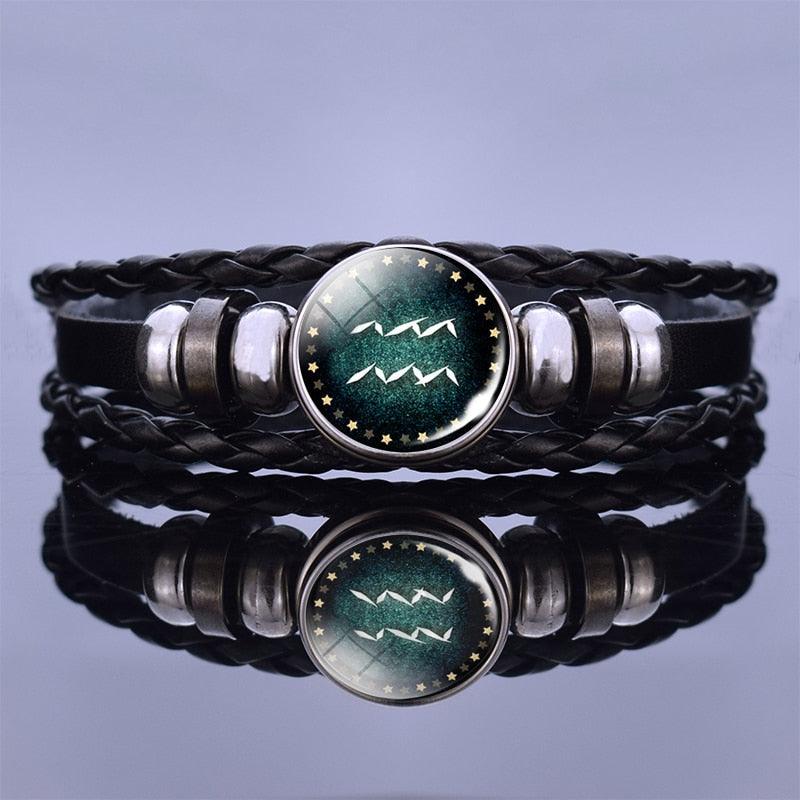 Zodiac Leather Bracelet Collection - Aquarius Green Bracelet - Femboy Fatale