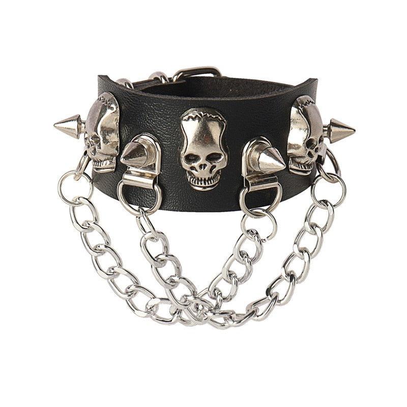 Black Leather Gothic Bracelet Collection - 16 Bracelet - Femboy Fatale