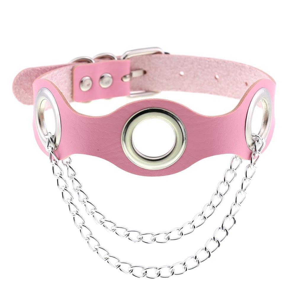 Pink Leather Gothic Choker Collection - Style 7 Choker - Femboy Fatale