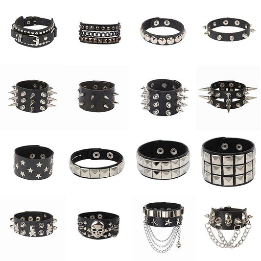 Black Leather Gothic Bracelet Collection - Bracelet - Femboy Fatale