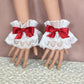 Maiden Cuffs w/ Ribbon - White Lace w/ Red Ribbon - Femboy Fatale