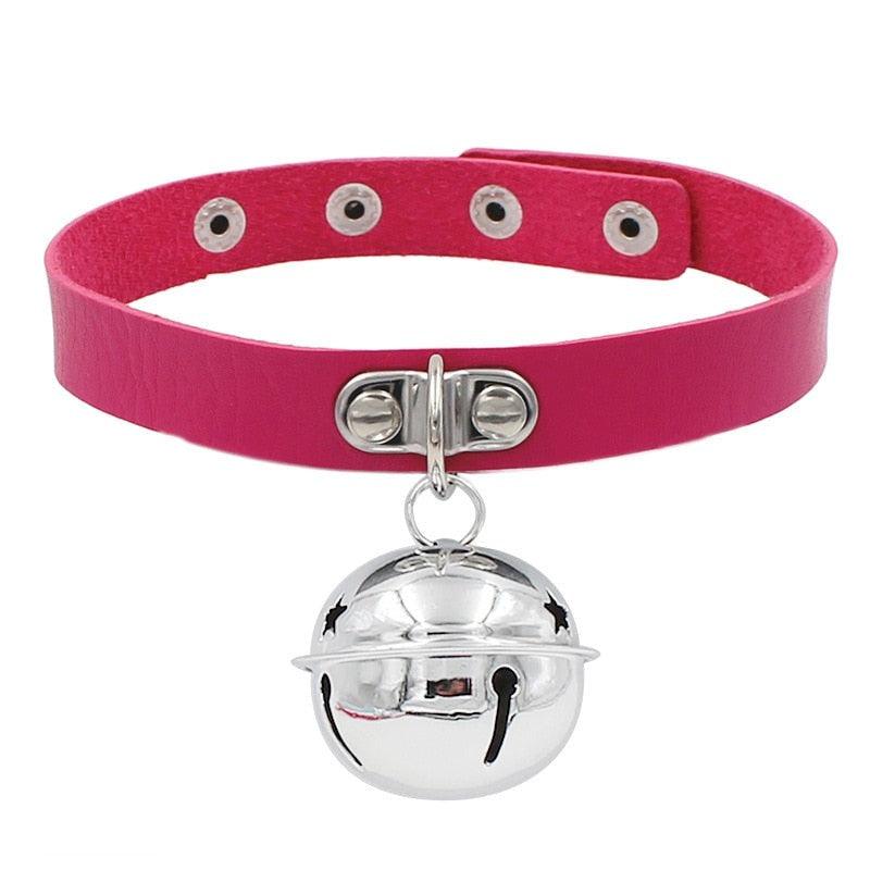 Colorful Bell Leather Chokers - Rose Red Choker - Femboy Fatale
