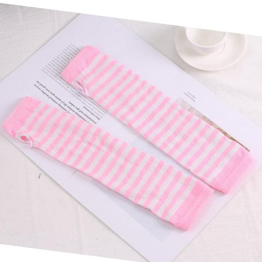 Striped Arm Warmers - Pink & White Accessory - Femboy Fatale