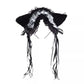Cat Ears with Lace and Bell - Black with White Highlight Headband - Femboy Fatale