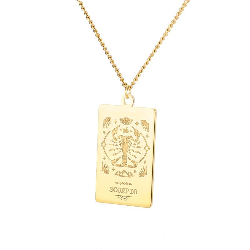 Zodiac Engraved Plate Pendant - Scorpio Gold Pendant - Femboy Fatale