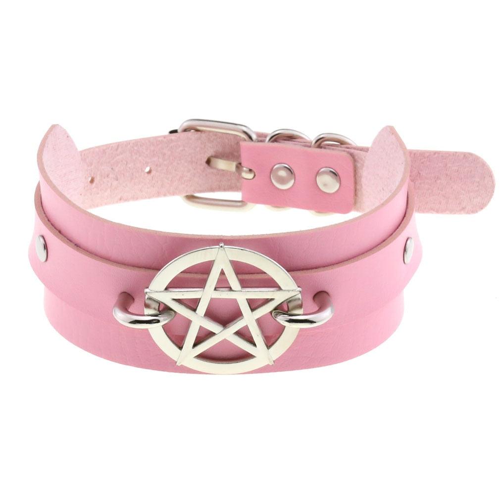 Pink Leather Gothic Choker Collection - Style 1 Choker - Femboy Fatale
