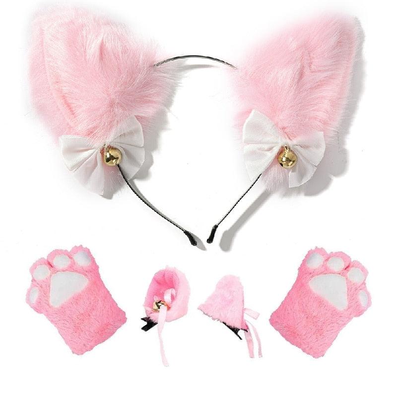 Cat Ears & Gloves Set - Pink Set Headband - Femboy Fatale