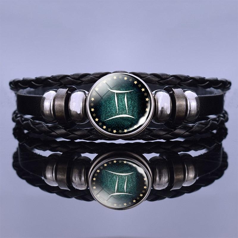 Zodiac Leather Bracelet Collection - Gemini Green Bracelet - Femboy Fatale